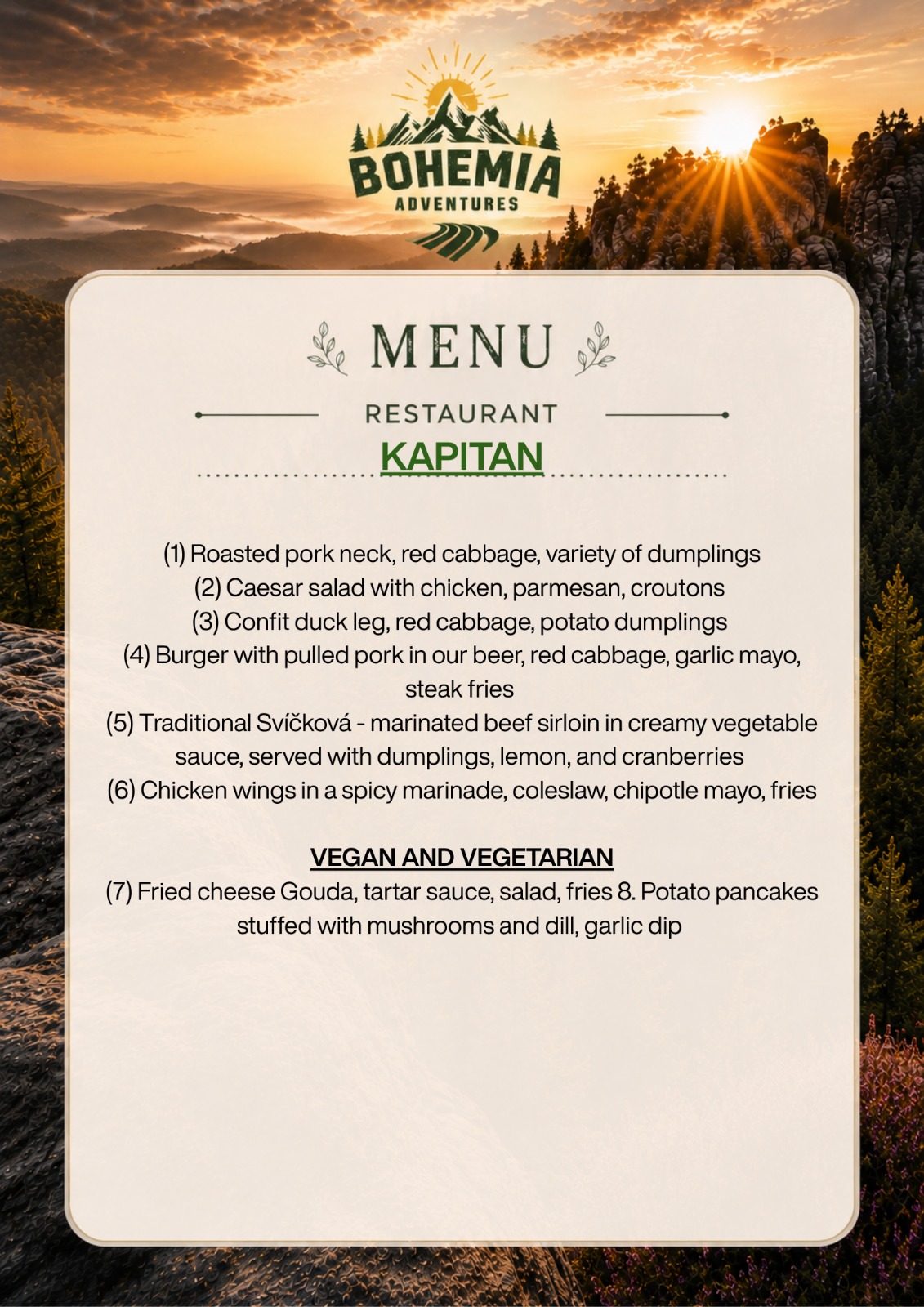 Kapitán restaurant menu